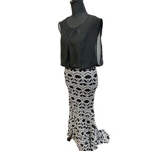 Women Silver Black High- Low lace maxi Bodycon Mermaid dress Size (S)